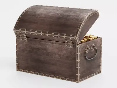 Treasure Chest V1 - Antique Box Filled with Gold Coins - Rigged 3D model