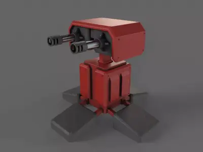 PBR Turret Gun 05 Red Low-poly 3D model
