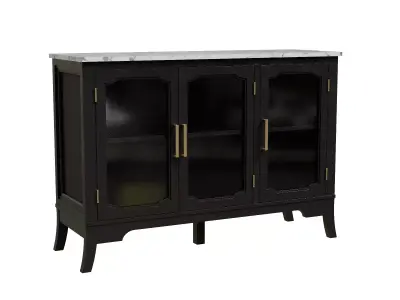 3-Door Storage Cabinet With Glass Doors Low-poly 3D model