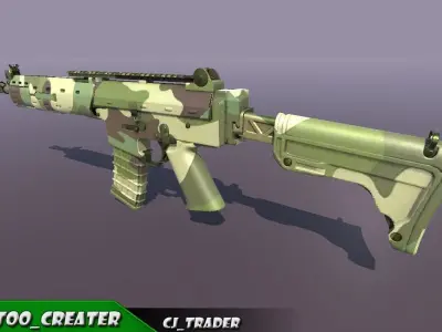 KA5C Low Poly Assault Riffle 3d Model  Low-poly 3D model