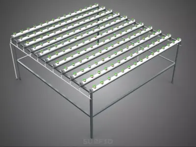 HYDROPONIC FARM SETUP SEEDLINGS GROW NET POTS PARALLEL NFT PIPES 3D model