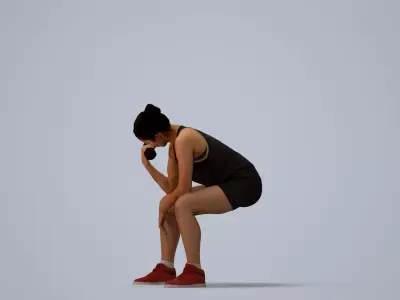 00568Nicole008 - Adult Caucasian woman crouching during 3D model