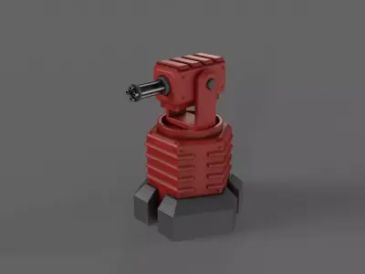 PBR Turret Gun 03 Red Low-poly 3D model