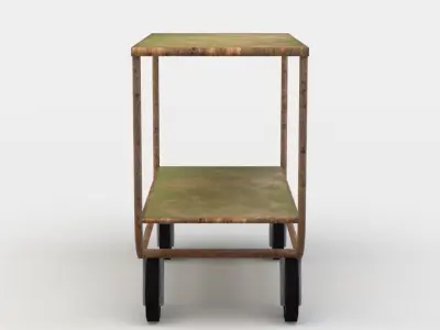 Trolley metal cart with wheels and shelf Low-poly 3D model