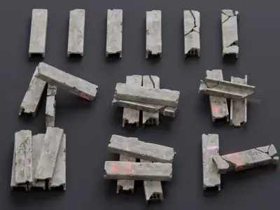 Weathered Concrete Precast Elements Low-poly 3D model