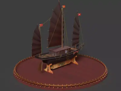 Chinese junk fishing boat Low-poly 3D model