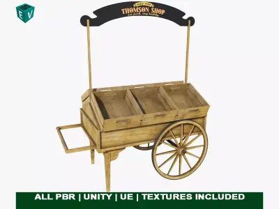 Wooden Wagon Cart07 All PBR Textures Included Low-poly 3D model