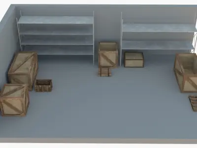 Industrial Shelving and Wood Box Low-poly 3D model