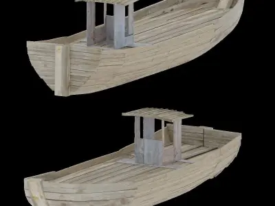 Wooden Row-boat 3D model