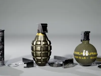 Grenades and equipments Low-poly 3D model