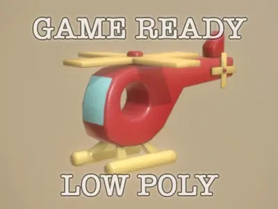 Wooden Toy Helicopter low poly game ready Low-poly 3D model