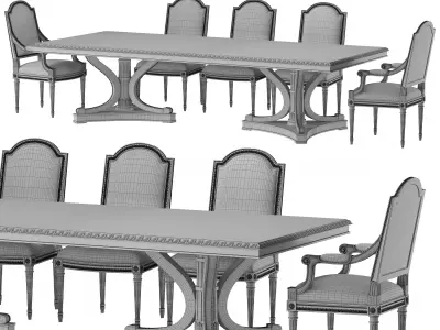 ebanista luciani rectangular dining table  and chair 3D model