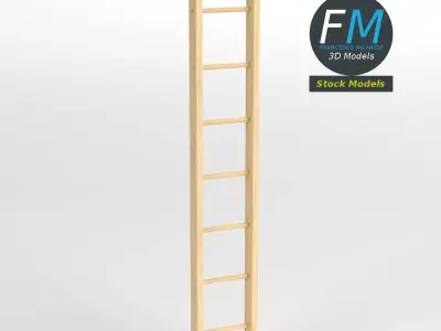 Single straight wood ladder 3D model