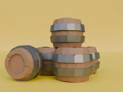 Low Poly Stylized Barrels Free low-poly 3D model