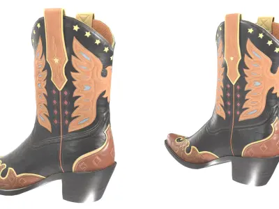 Eagle Star Cowboy Black Boots 3D model