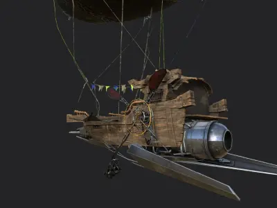 Steampunk AirShip Low-poly 3D model PBR Low-poly 3D  Low-poly 3D model