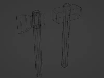 pixel hammer with an axe Free low-poly 3D model