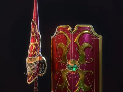 PBR Lance and Shield  Low-poly 3D model