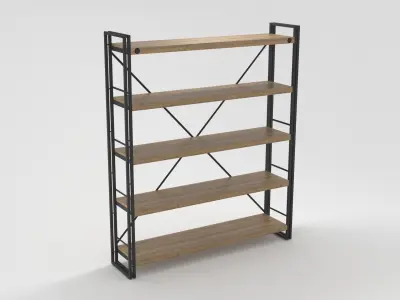 Industrial Wooden Metal Frame Shelf 3D model