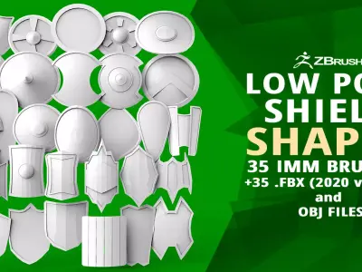 30 Low poly medieval fantasy shield base mesh shapes IMM brush 3D model
