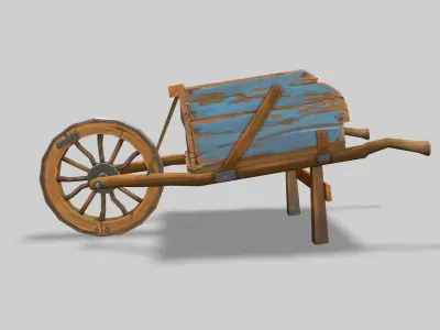 Low poly stylized wood cart with handpainted textures Low-poly 3D model