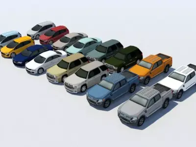 Parking Lot Pack Cars 16 vehicles very low poly Assorted Low-poly 3D model