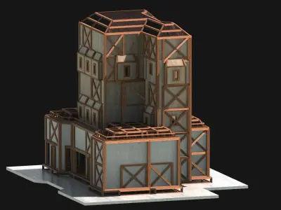 Medieval Low Poly Building Castle Wooden Village Stone House 20 Low-poly 3D model