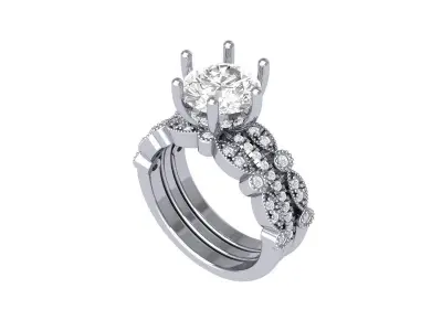 Solitair Ring Bridal Set 3D print model 41