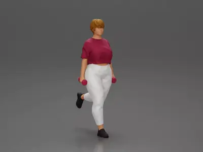 Fat girl training in the gym with dumbbells for leg workouts 3D print model