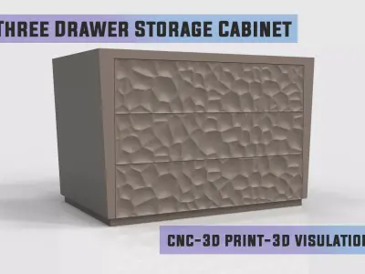 Three Drawer Storage Cabinet Ready to Carving Cnc Carving 3D model