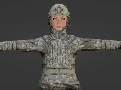 Soldier Woman Rigged Animated Low-poly 3D model