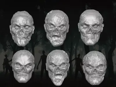 Zombie Army Head Collection For Action Figures 3D print model
