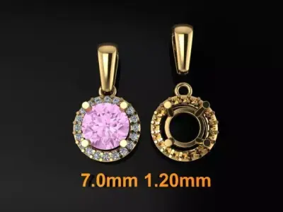 Dainty Round Halo Pendant with bell 7mm 3D print model