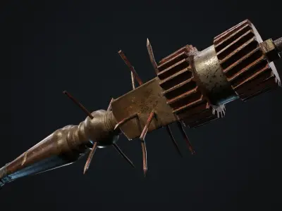 Mace T weapon with spikes Low-poly 3D model