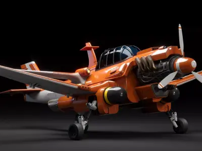 Aircraft orange toy airplane with propellers 3D model