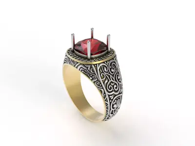 Elegant Ruby Stone Mens Ring 3D print model