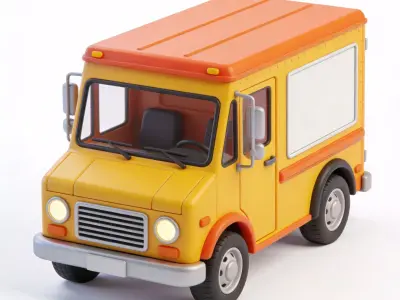 Stylized Yellow Delivery Van Toy Low-poly 3D model