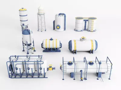 Industrial Storage Tanks and Silos Collection Low-poly 3D model