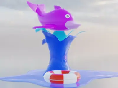 Dolphin with Mini scene Low-poly 3D model