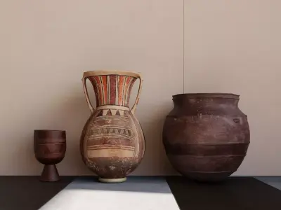 Ancient Primitive Pottery Vase Decor Collection Wabi Sabi PBR Low-poly 3D model