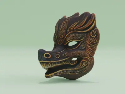 Wooden Dragon Mask Free low-poly 3D model