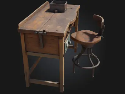 Workbench and Stool  Classic Craftsmanship Corner for Creative 3D model
