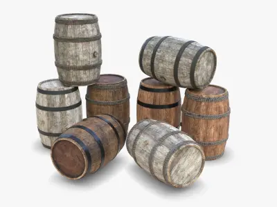 Wooden barrels Low-poly 3D model order