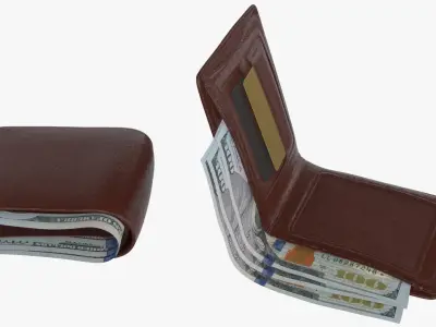 United States 100 dollar Wallet Money Purse Cash 3D model