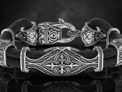 Stylish antique bracelet with patterns cross 387 3D print model