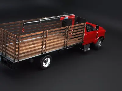 Full Size Truck with Stake Bed and Telescopic Crane 3D model