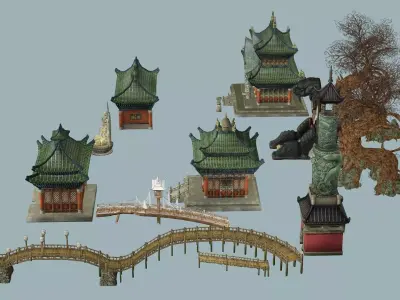 Ancient C Japanese Village Collection Low-poly 3D model Low-poly 3D model