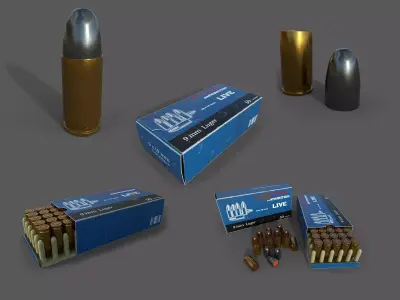 Ammo boxes and cartridges 9x19 mm Collection  3D Model Pack