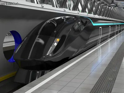 Futuristic Train with Cars Black 3D model