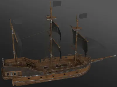 Pirate Ship with Interior - Props - Guns - Vol 2 Low-poly 3D model